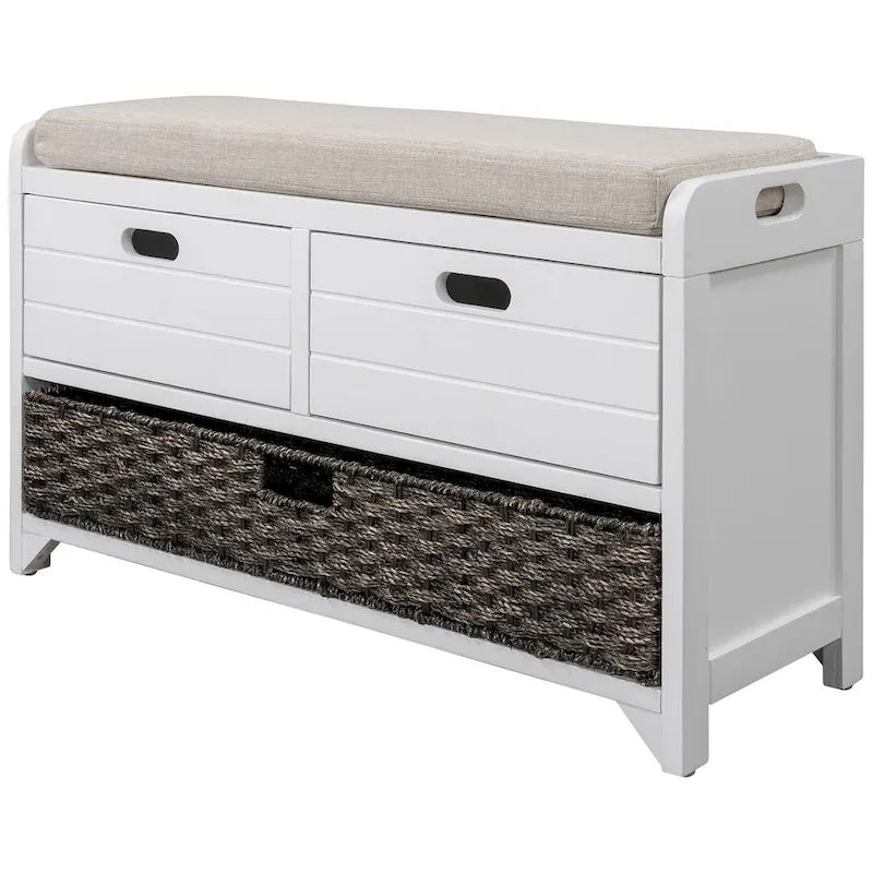 32-inch Upholstered Storage Bench with 2 Drawers and Removable Basket