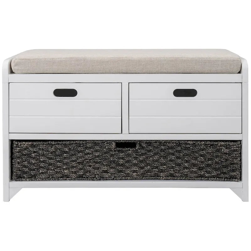 32-inch Upholstered Storage Bench with 2 Drawers and Removable Basket