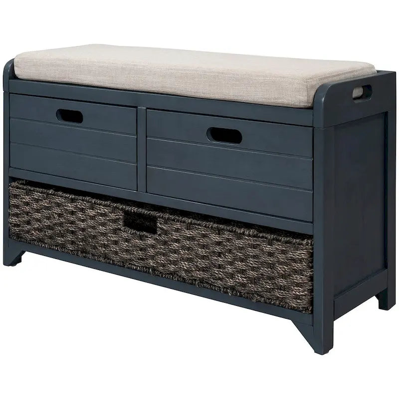 32-inch Upholstered Storage Bench with 2 Drawers and Removable Basket