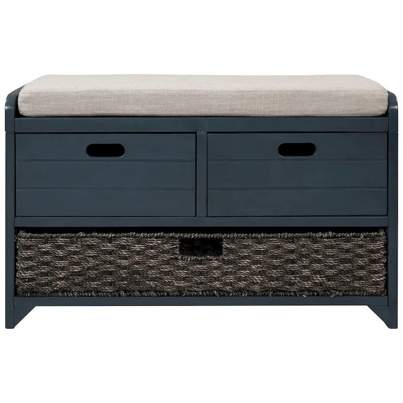 32-inch Upholstered Storage Bench with 2 Drawers and Removable Basket