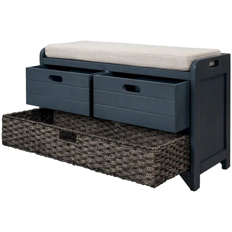 32-inch Upholstered Storage Bench with 2 Drawers and Removable Basket