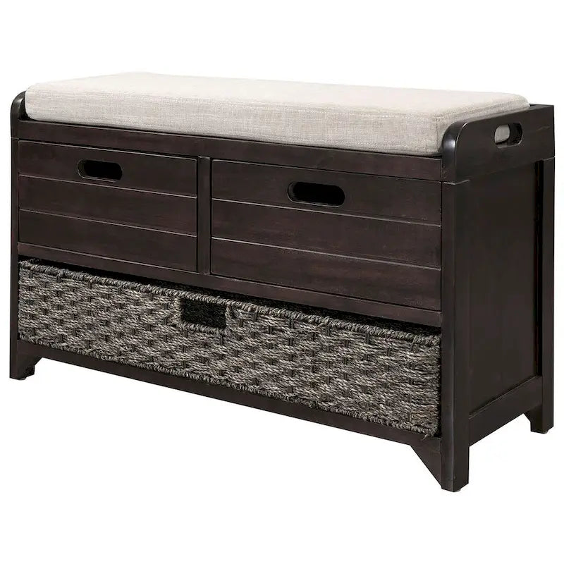 32-inch Upholstered Storage Bench with 2 Drawers and Removable Basket