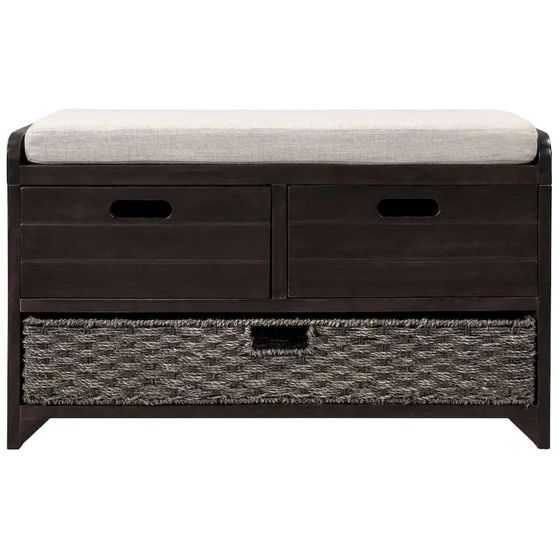 32-inch Upholstered Storage Bench with 2 Drawers and Removable Basket