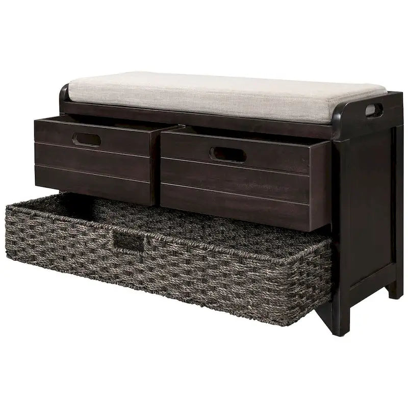 32-inch Upholstered Storage Bench with 2 Drawers and Removable Basket