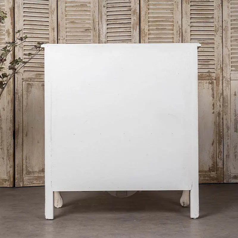 Vintage Cream Wood Cabinet with 2 Drawers and Double Door