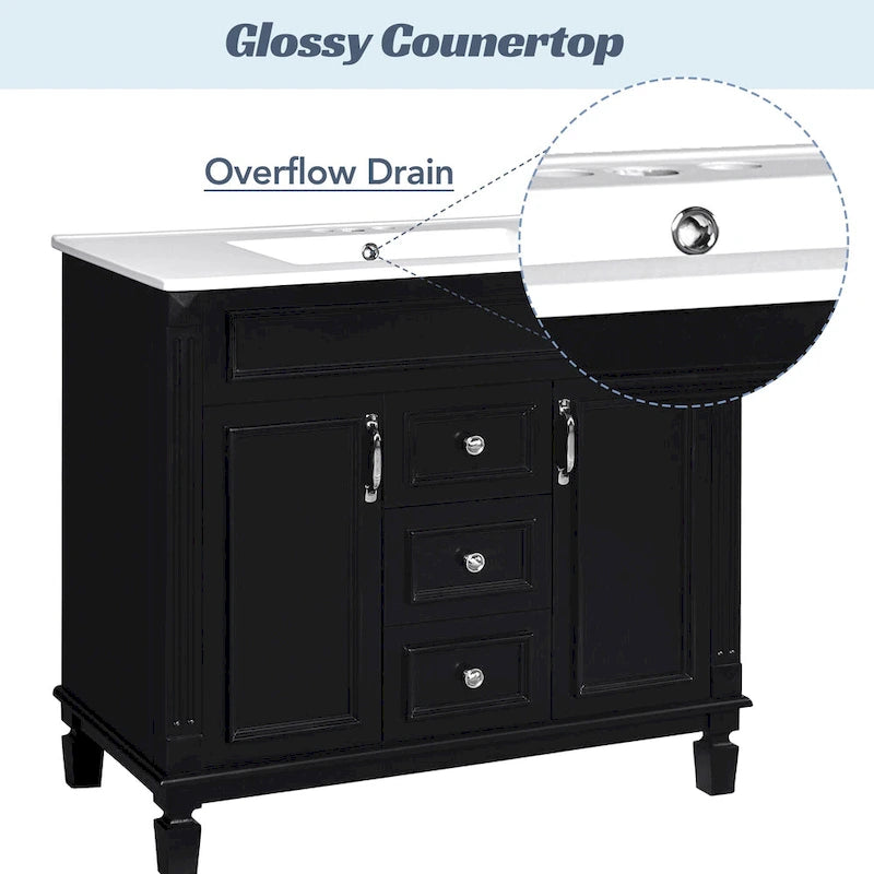36in Bathroom Vanity with Top Sink, 2 Soft-Close Doors, 2 Drawers and Mirror Cabinet