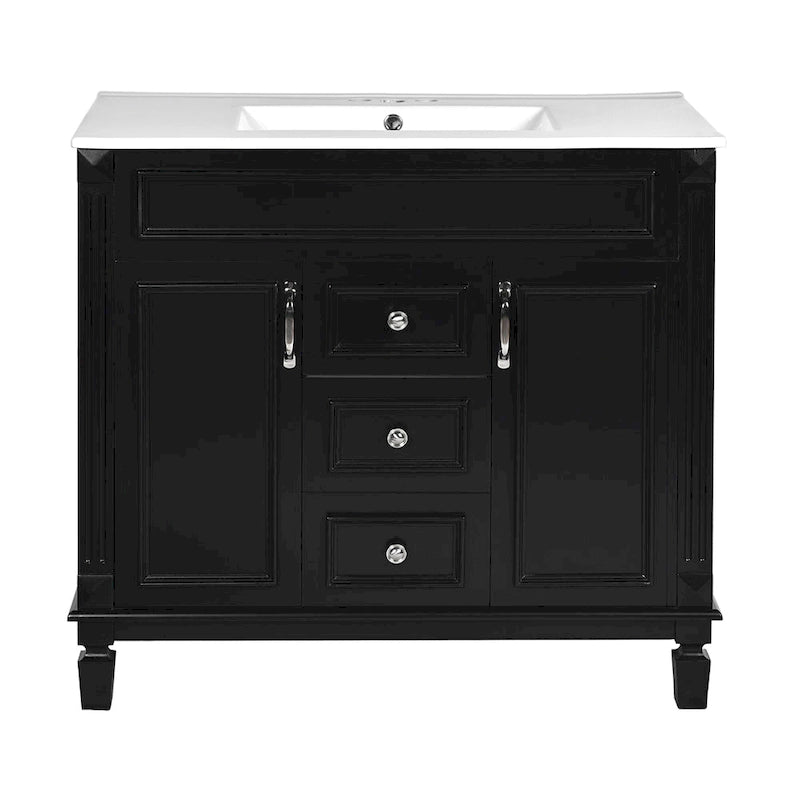 36in Bathroom Vanity with Top Sink, 2 Soft-Close Doors, 2 Drawers and Mirror Cabinet