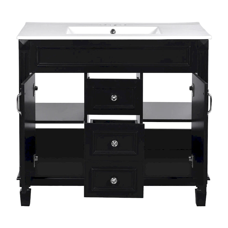 36in Bathroom Vanity with Top Sink, 2 Soft-Close Doors, 2 Drawers and Mirror Cabinet