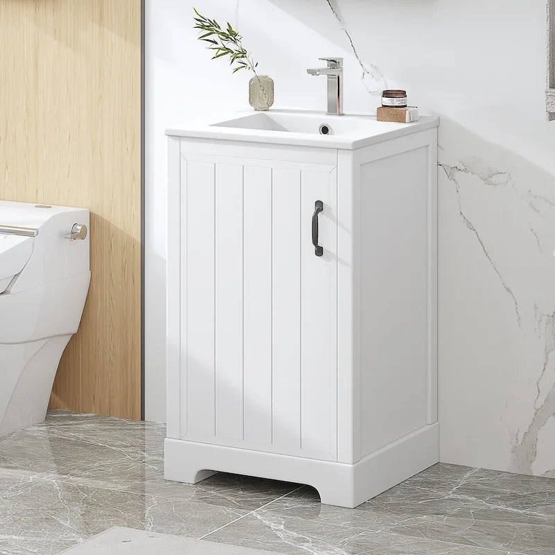 20in Bathroom Vanity Cabinet with Ceramic Sink and Soft-Close Door - Black