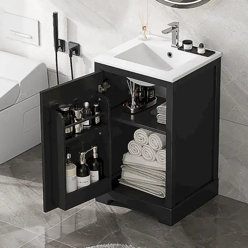 20in Bathroom Vanity Cabinet with Ceramic Sink and Soft-Close Door - Black