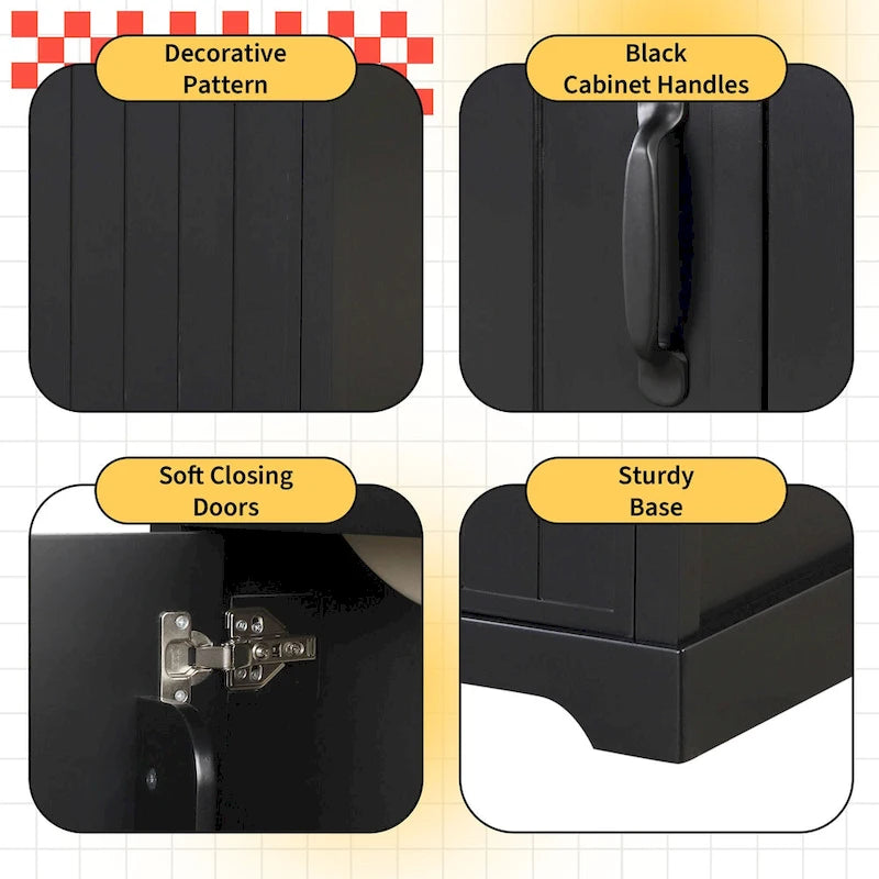 20in Bathroom Vanity Cabinet with Ceramic Sink and Soft-Close Door - Black