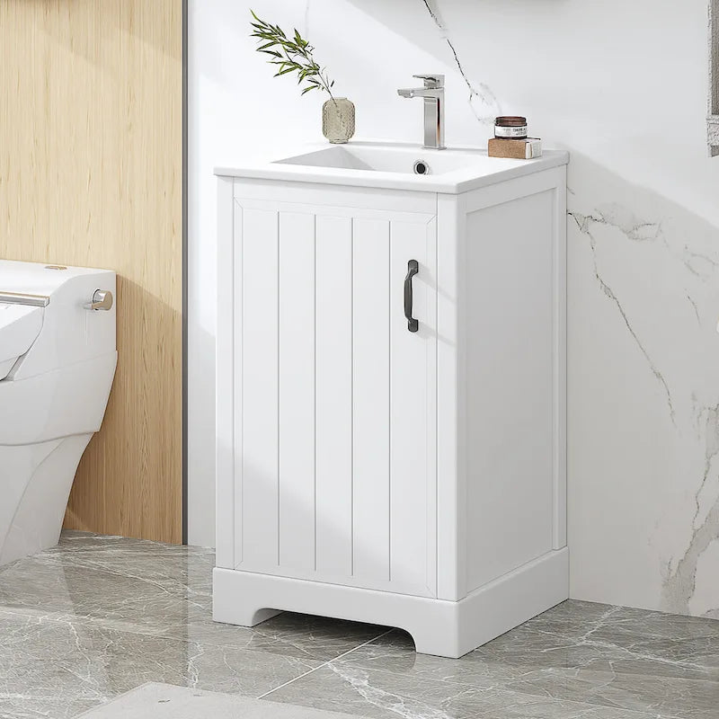 20in Bathroom Vanity Cabinet with Ceramic Sink and Soft-Close Door - Black