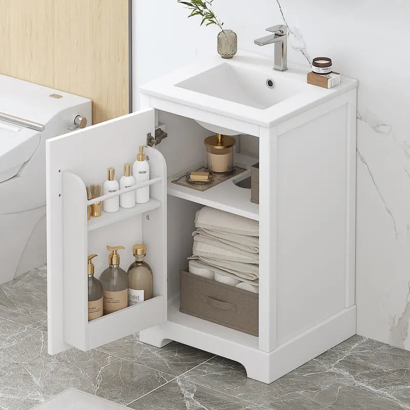 20in Bathroom Vanity Cabinet with Ceramic Sink and Soft-Close Door - Black