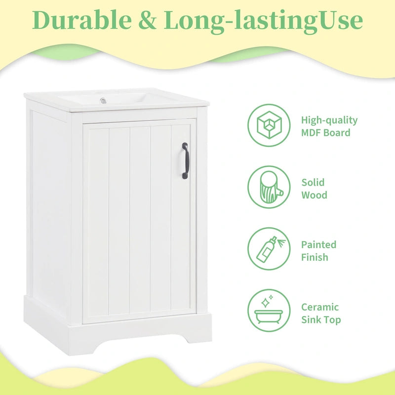 20in Bathroom Vanity Cabinet with Ceramic Sink and Soft-Close Door - Black