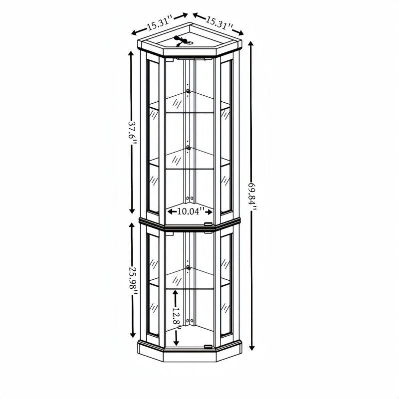 Corner Curio Cabinet with Built-In Lights, Glass Doors and Adjustable Shelves