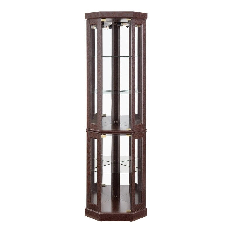 Corner Curio Cabinet with Built-In Lights, Glass Doors and Adjustable Shelves