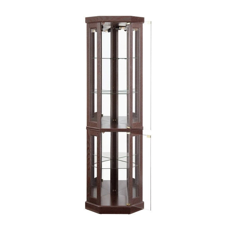 Corner Curio Cabinet with Built-In Lights, Glass Doors and Adjustable Shelves