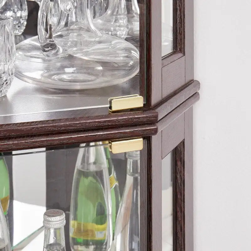 Corner Curio Cabinet with Built-In Lights, Glass Doors and Adjustable Shelves