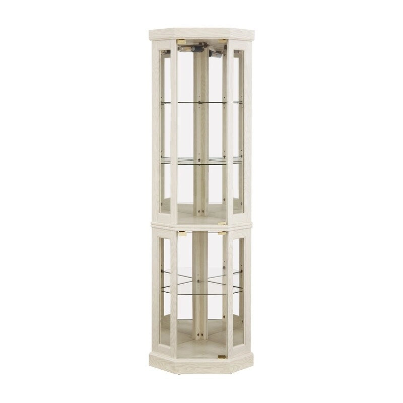 Corner Curio Cabinet with Built-In Lights, Glass Doors and Adjustable Shelves