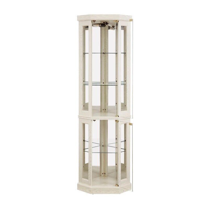 Corner Curio Cabinet with Built-In Lights, Glass Doors and Adjustable Shelves