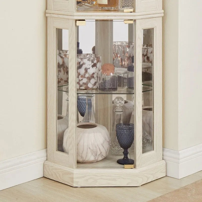 Corner Curio Cabinet with Built-In Lights, Glass Doors and Adjustable Shelves
