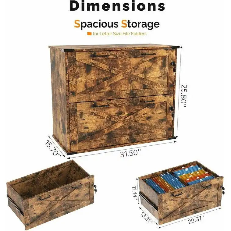 2-Drawer Wood File Cabinet with Lock - 25.79H