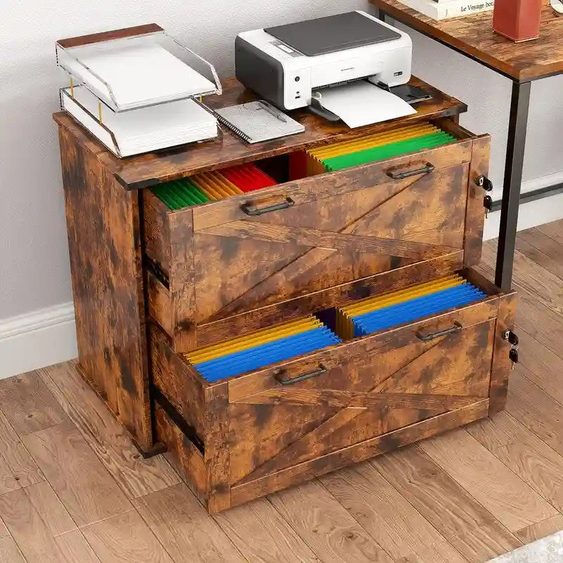 2-Drawer Wood File Cabinet with Lock - 25.79H