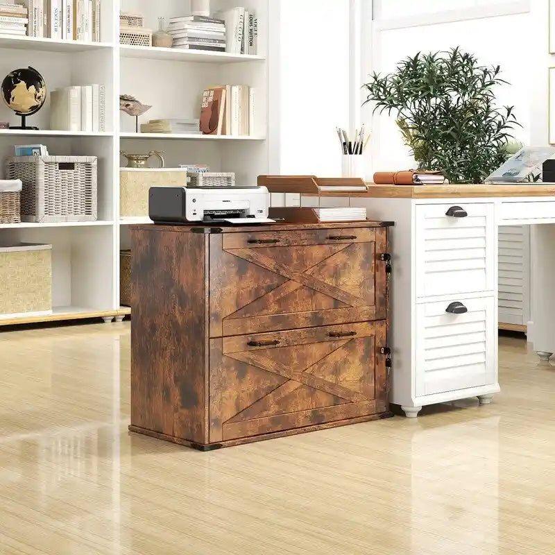 2-Drawer Wood File Cabinet with Lock - 25.79H