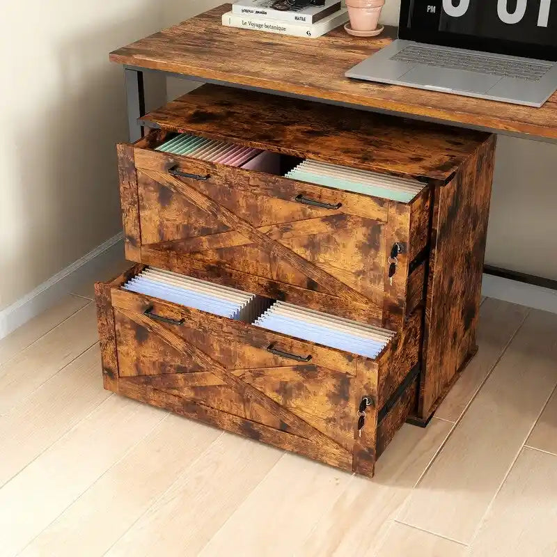 2-Drawer Wood File Cabinet with Lock - 25.79H
