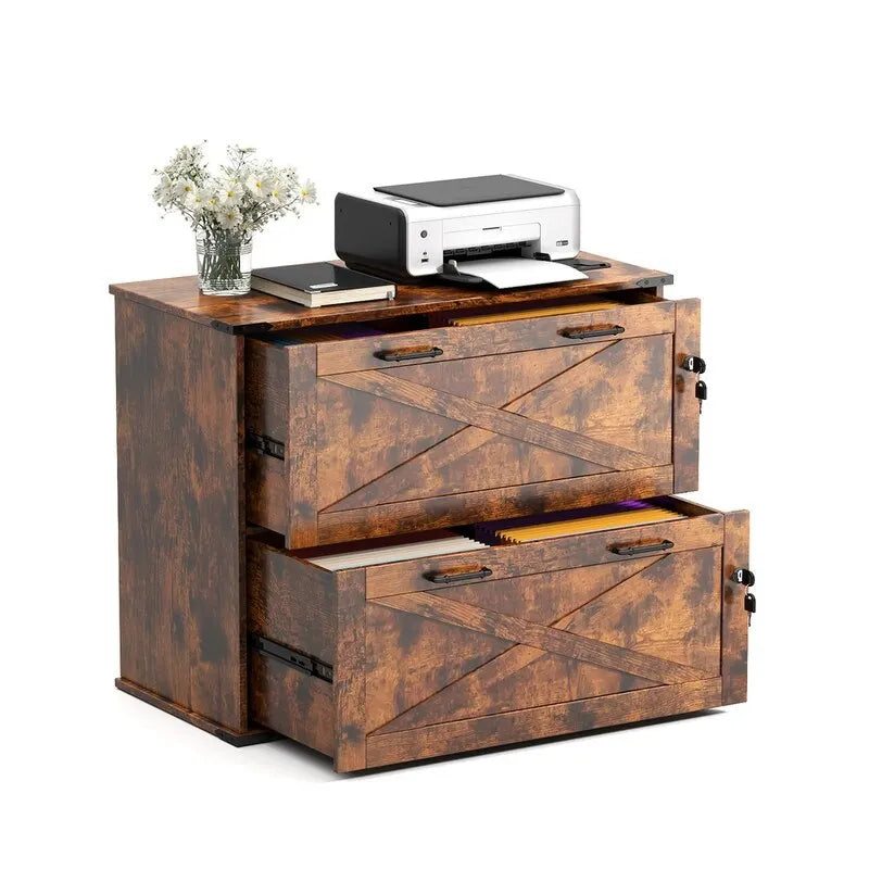 2-Drawer Wood File Cabinet with Lock - 25.79H
