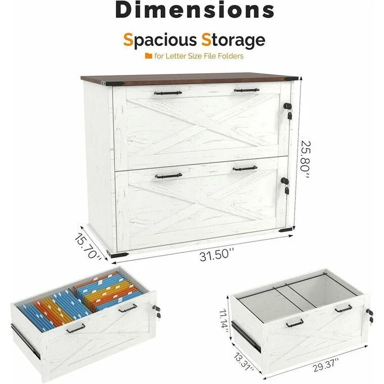 2-Drawer Wood File Cabinet with Lock - 25.79H