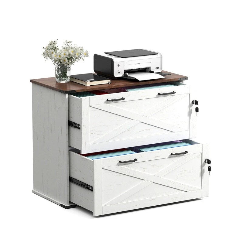 2-Drawer Wood File Cabinet with Lock - 25.79H