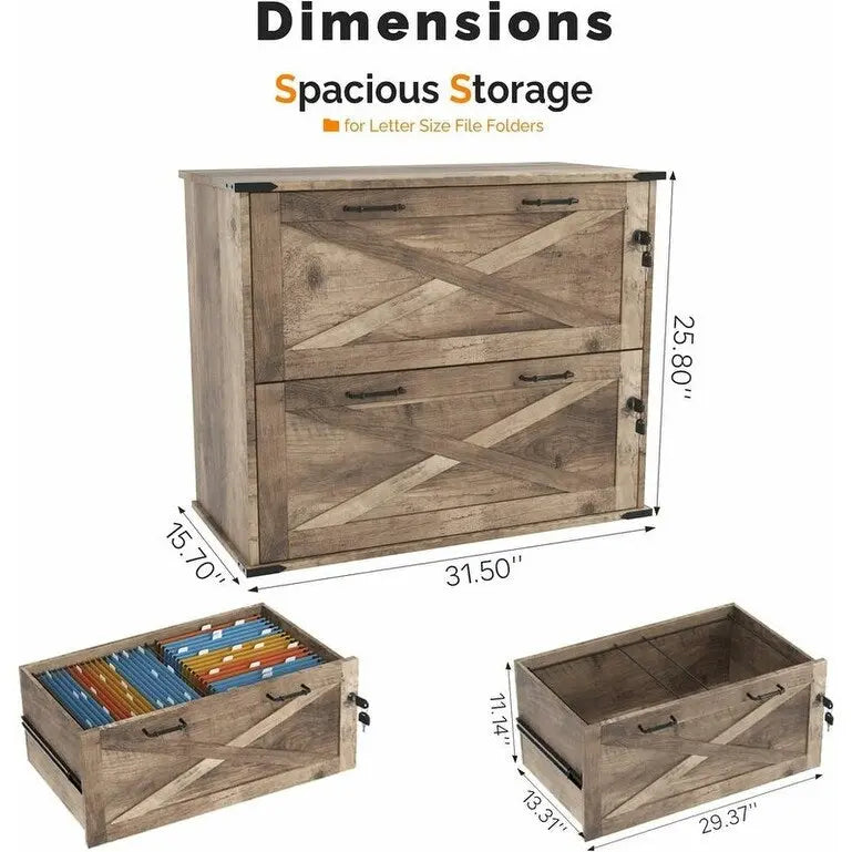 2-Drawer Wood File Cabinet with Lock - 25.79H