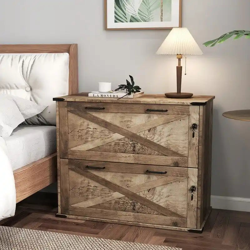 2-Drawer Wood File Cabinet with Lock - 25.79H