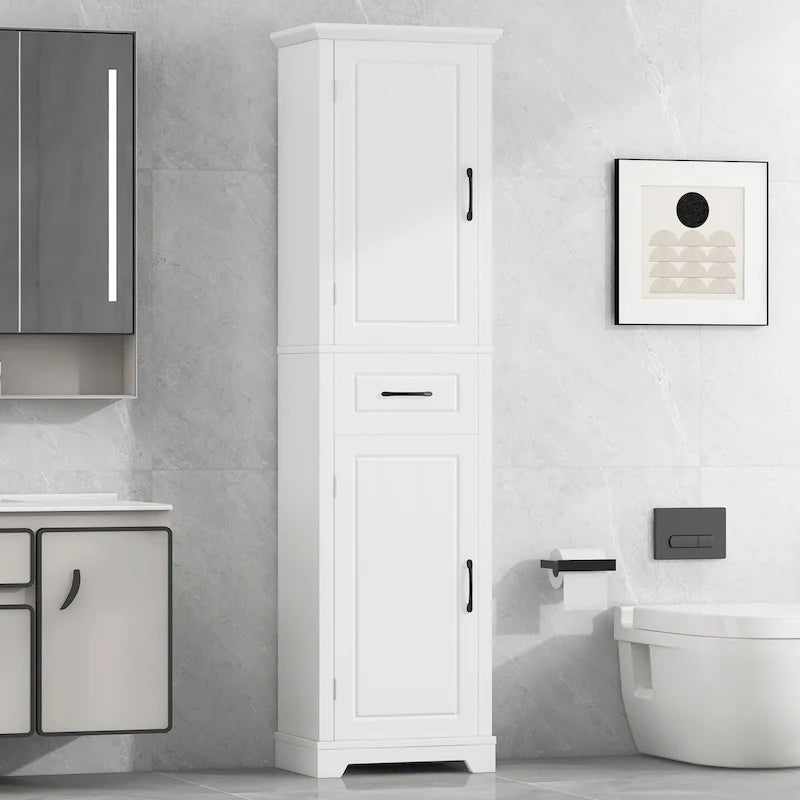 Freestanding Bathroom Storage Cabinet with 4 Adjustable Shelves, Drawer and 2 Doors