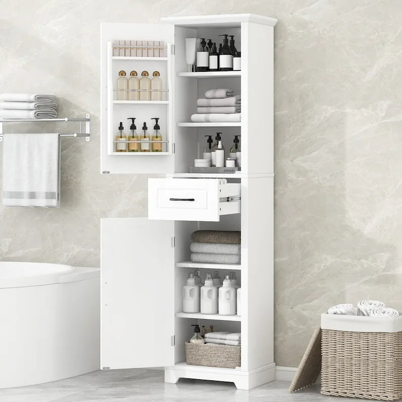 Freestanding Bathroom Storage Cabinet with 4 Adjustable Shelves, Drawer and 2 Doors