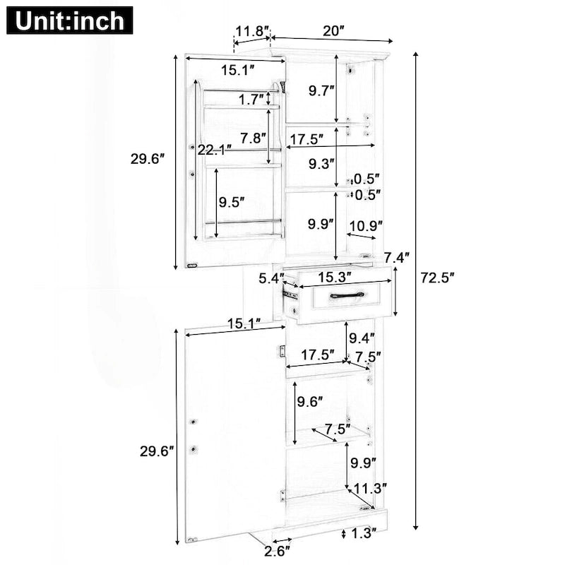 Freestanding Bathroom Storage Cabinet with 4 Adjustable Shelves, Drawer and 2 Doors