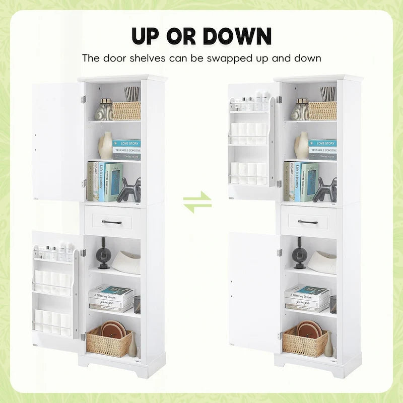 Freestanding Bathroom Storage Cabinet with 4 Adjustable Shelves, Drawer and 2 Doors