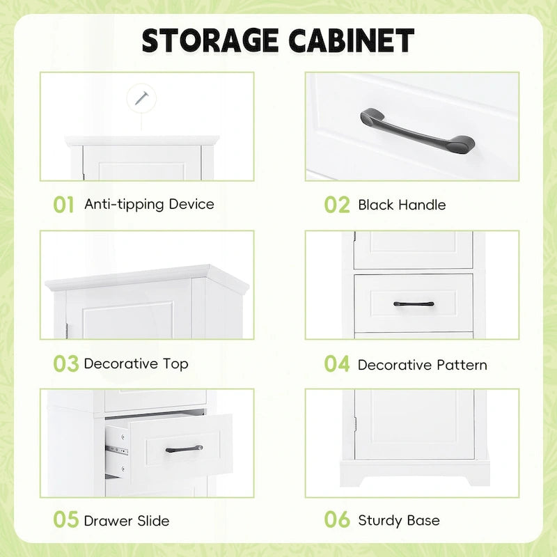 Freestanding Bathroom Storage Cabinet with 4 Adjustable Shelves, Drawer and 2 Doors
