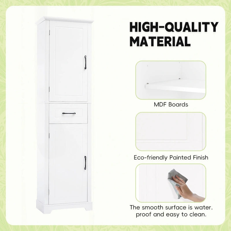 Freestanding Bathroom Storage Cabinet with 4 Adjustable Shelves, Drawer and 2 Doors