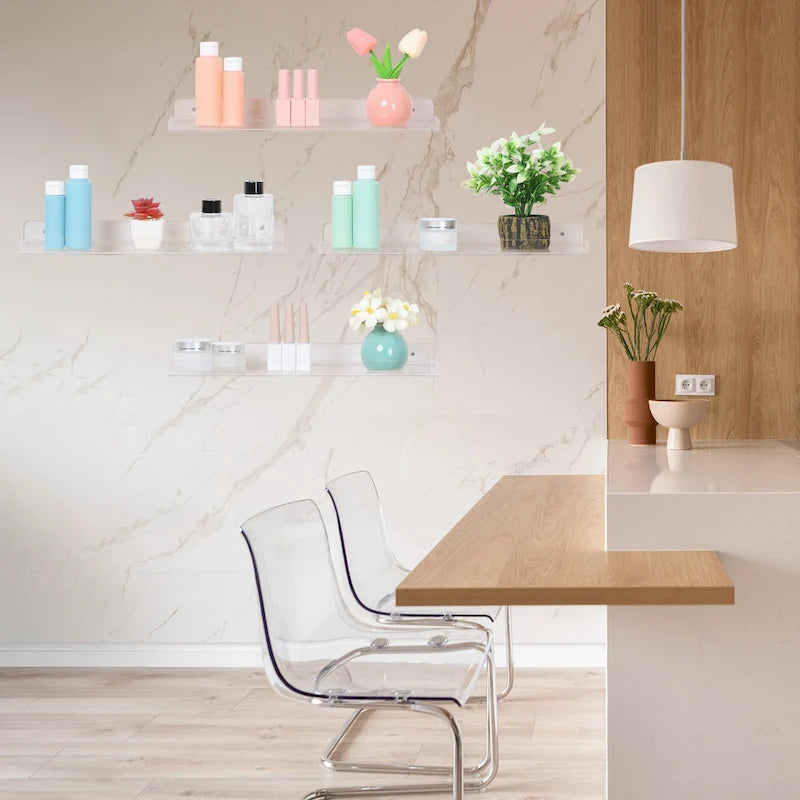 Clear Acrylic Floating Wall Shelves for Bathroom, Bedroom and Living Room