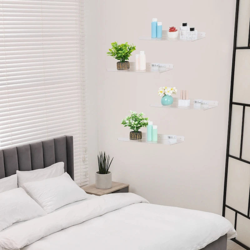 Clear Acrylic Floating Wall Shelves for Bathroom, Bedroom and Living Room