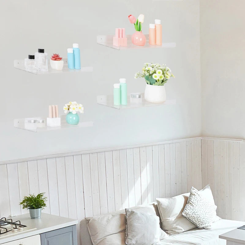 Clear Acrylic Floating Wall Shelves for Bathroom, Bedroom and Living Room