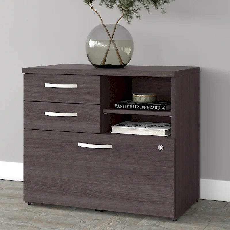 Office Storage Cabinet with File Drawer, 2 Box Drawers and Open Shelves - 30W x 17D x 26H