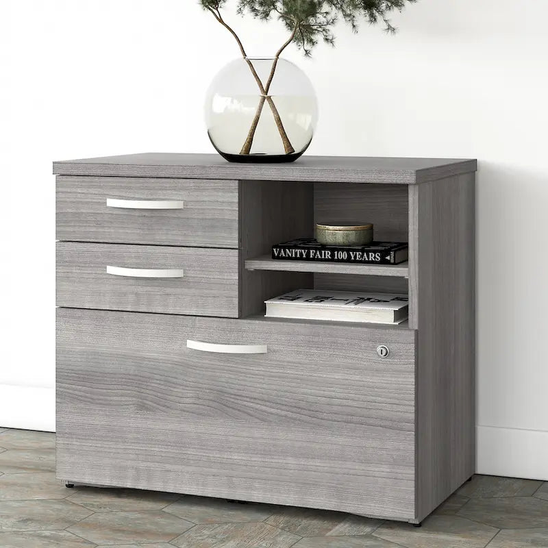 Office Storage Cabinet with File Drawer, 2 Box Drawers and Open Shelves - 30W x 17D x 26H