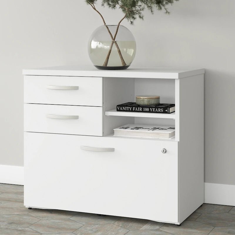 Office Storage Cabinet with File Drawer, 2 Box Drawers and Open Shelves - 30W x 17D x 26H