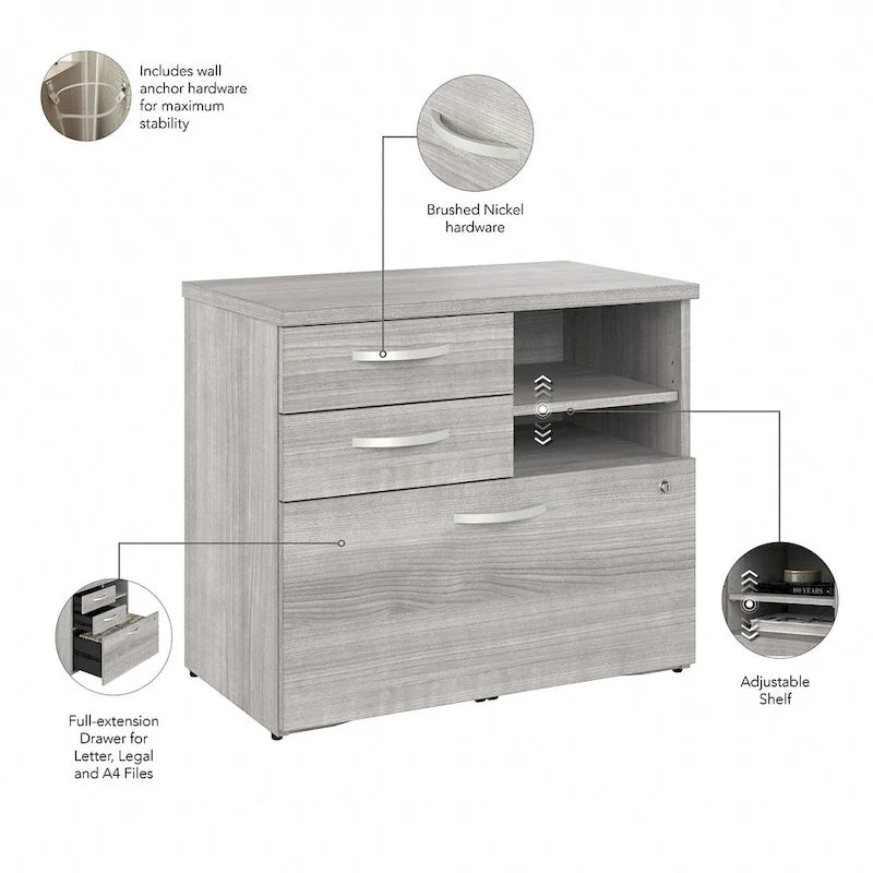 Büro-Aufbewahrungsschrank mit Aktenschublade, 2 Schubladen und offenen Regalböden - 30W x 17D x 26H