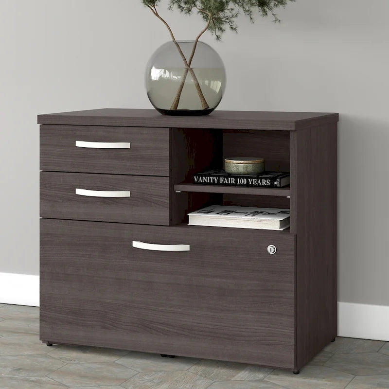 Büro-Aufbewahrungsschrank mit Aktenschublade, 2 Schubladen und offenen Regalböden - 30W x 17D x 26H