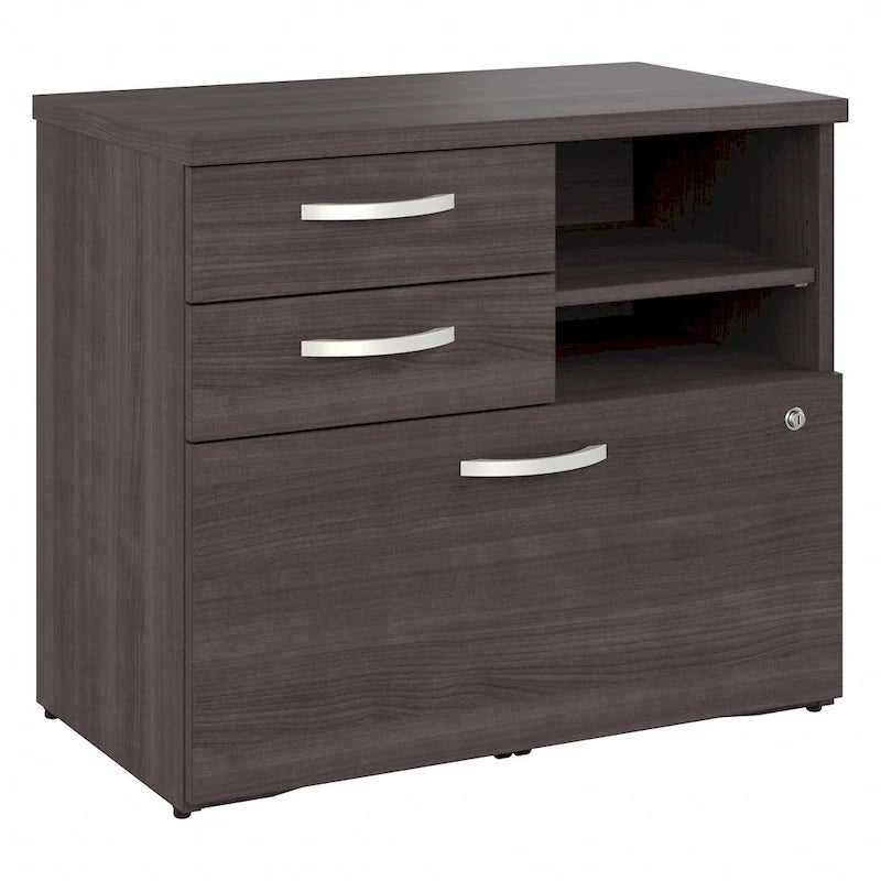 Büro-Aufbewahrungsschrank mit Aktenschublade, 2 Schubladen und offenen Regalböden - 30W x 17D x 26H