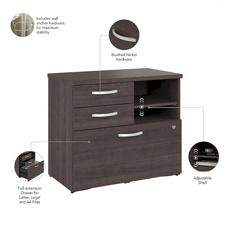 Büro-Aufbewahrungsschrank mit Aktenschublade, 2 Schubladen und offenen Regalböden - 30W x 17D x 26H